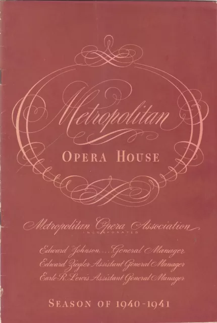 Opera Programme 1941 Met NYC Bartered Bride Jarmila Novotna Pinza Bruno Walter