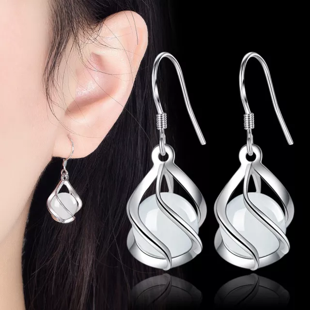 Spiral Moonstone Beads Dangle 925 Sterling Silver Earrings Womens Jewelry Gift