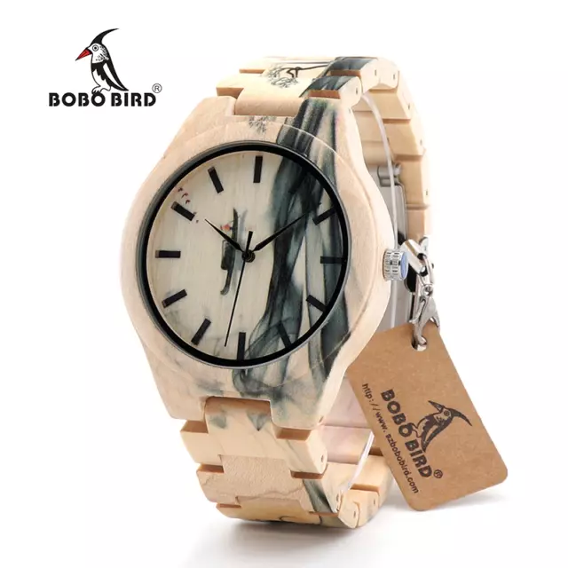 Wooden Watch BOBO BIRD Men Handmade Wood Band Quartz Wrist Watch Fashion Gift