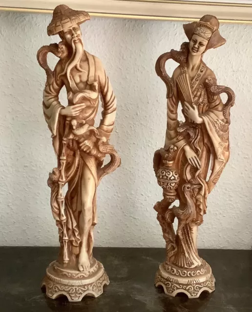 Couple de chinois - sculptures - hauteur : 49 cm