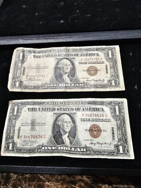 (2) Two 1935 A $1 One Dollar Silver Certificate Hawaii