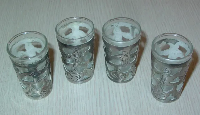 4 Vintage Hecho Mexico Glass with 925 Sterling Silver Shot Glasses
