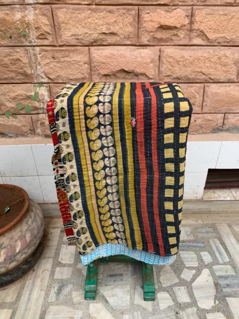 Kantha Edredones Invierno Manta Algodón de Sari Reversible Gudari Indio Viejo