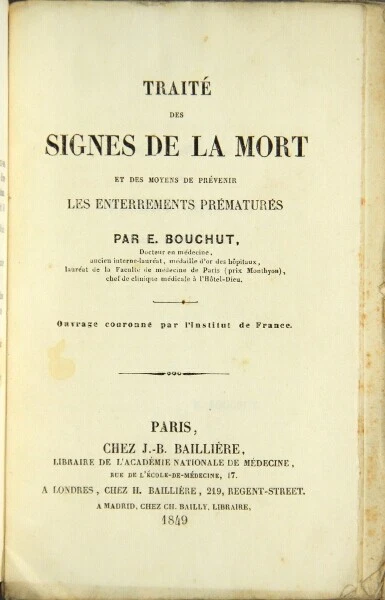 Bouchut / Traité signes de la mort et des moyens de prévenir les 1st ed 1849