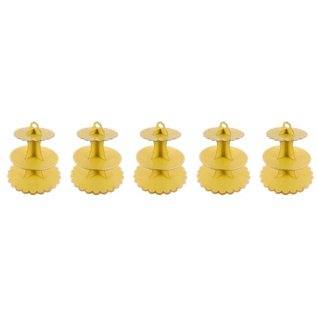 5 Set Portatorte Con Porta Cupcake Tre Livelli Party Bronzature