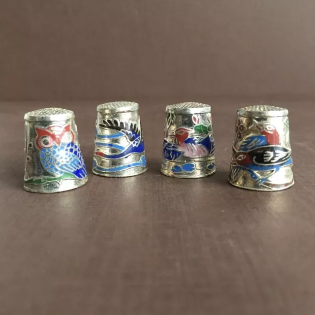 4 Fingerhüte Fingerhut Thimble Emaille Cloisonné Arbeit für Sammlung  Set B