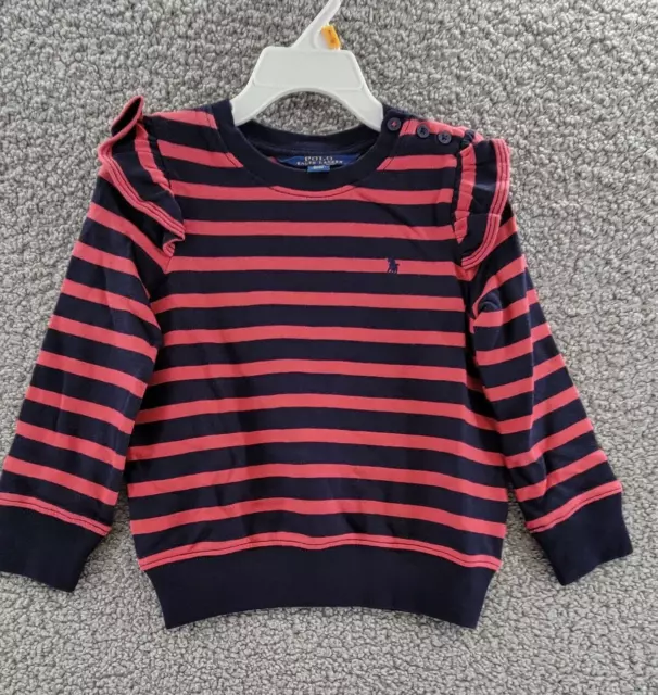 Polo Ralph Lauren Striped Ruffled Terry Sweatshirt Baby Girls 3/3T Chili Pepper