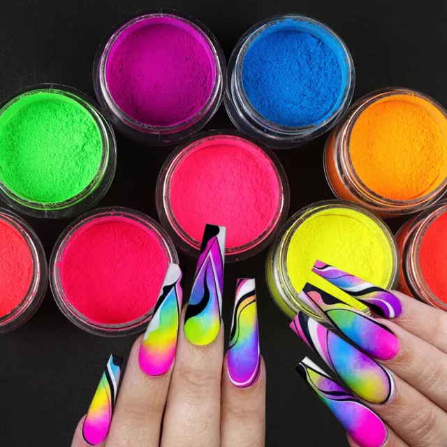 18 Farbe Set Neon Pigment Nail Art Pulver Staub Ombre Smoky Fluoreszierend Fa ✨