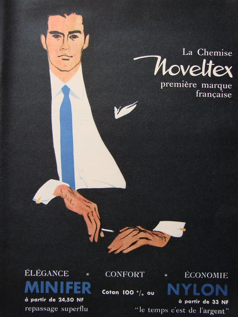 1960 Press Advertisement Noveltex Shirt Francaise Brand Minifer Cotton - Oatmeal