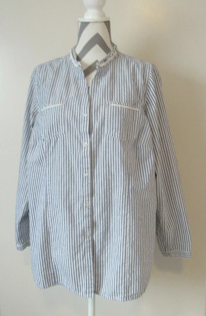 DRESS BARN WOMENS Plus 2147 Top Long Slv Button Striped Pearl