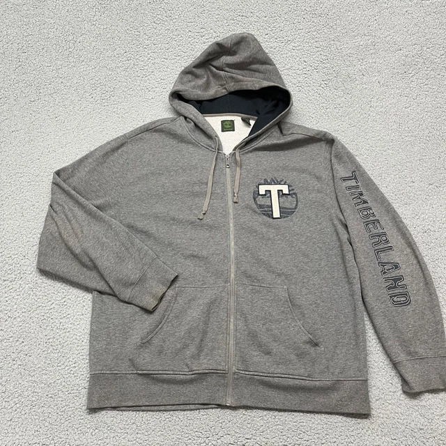 Timberland Hoodie Adult XXL Full Zip Hooded Jacket Gray Arm Spell Out Adult 2XL