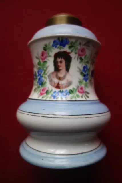 Pied de lampe, Napoléon III, porcelaine de Paris, peinte  main, haut en cuivre