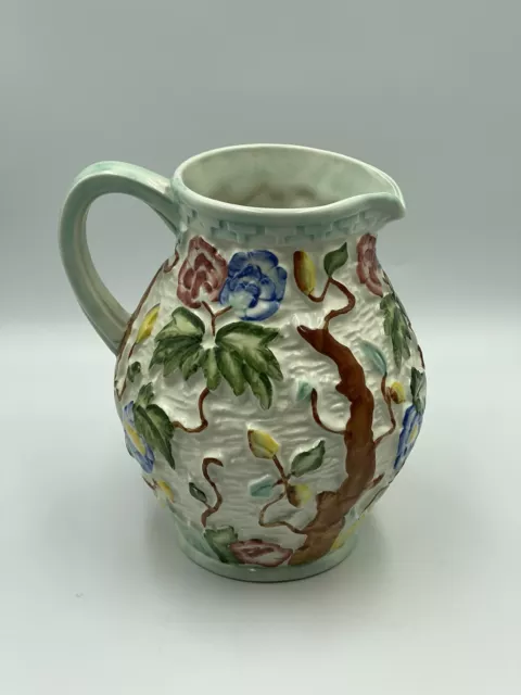 H J Wood Vintage 60's Indian Tree Ceramic Jug 2 Litre Hand Painted 20cm England