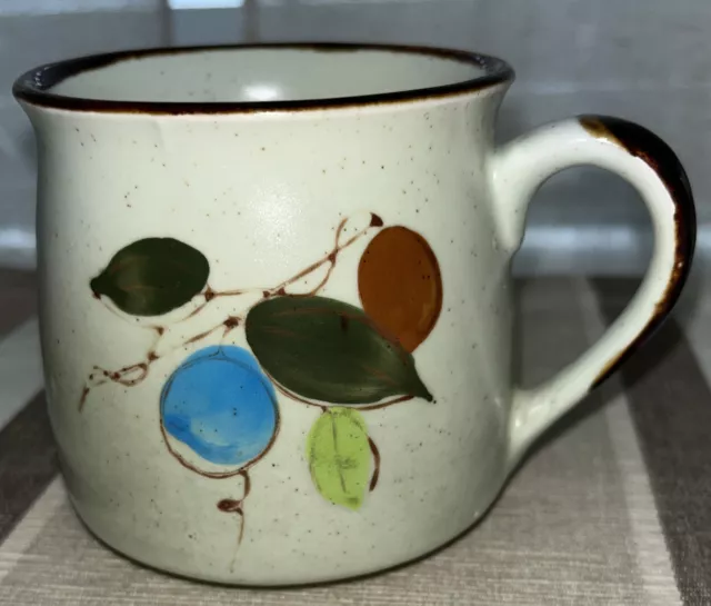 Vtg-Otagiri Coffee Mug Speckled Stoneware Berries & Leaves Cup Japan