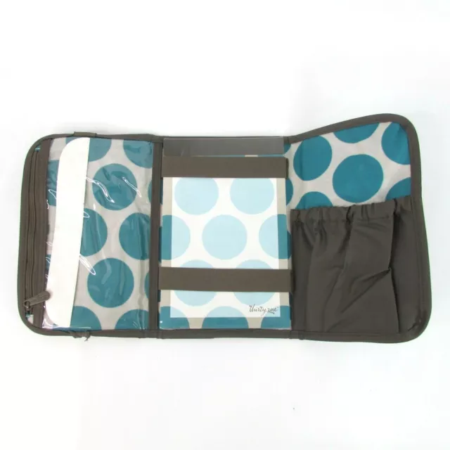 Thirty-One FOLD & GO Trifold Organizer with Sealed Notepad Polka Dot Blue & Gray