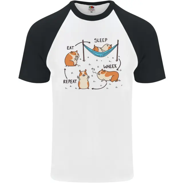 Hampster Eat Sleep Wheek Repeat Funny Mens S/S Baseball T-Shirt