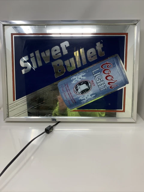 Vintage 1988 Coors Light Silver Bullet Beer Glass Bar Mirror Sign 14.5 X 19.5 In