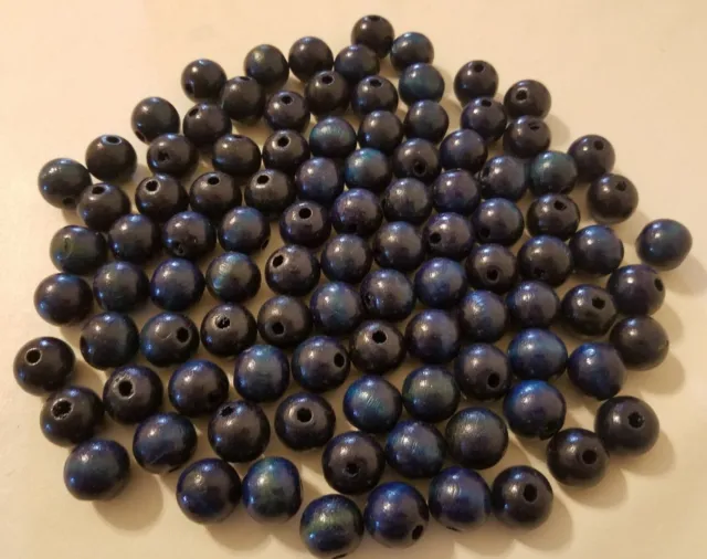 Lot of 100 Vintage Small 20mm Round Blue Wood Macrame Craft Wooden Beads