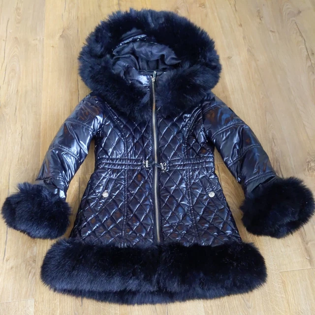 (#b) Cappotto invernale nero River Island età 7-8 ragazze