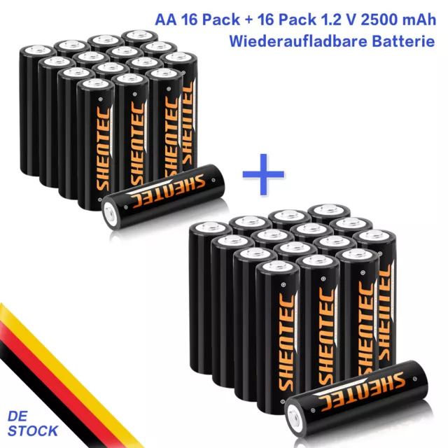 16 Stück Wiederaufladbar 1500 Zyklen AA AAA C D Typ Size Ni-MH Akku Batterie Neu