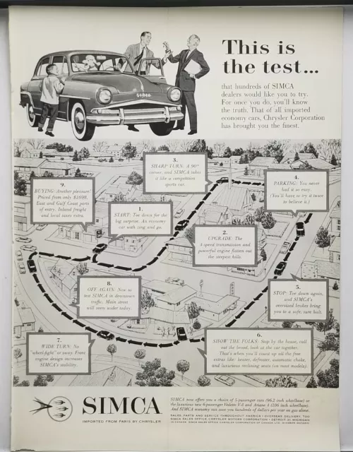 1959 Chrysler Simca Vedette V-8 Ariane 4 Vintage This Is The Test B/W Print Ad