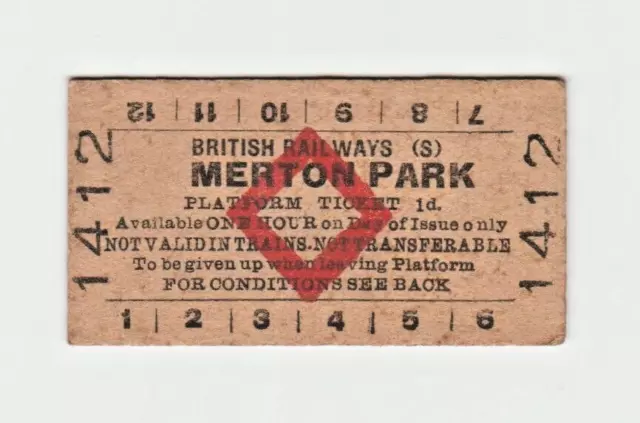 Railway Platform Ticket British Rail Merton Park