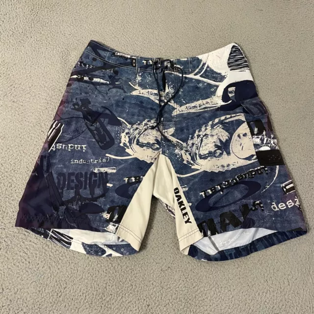 Oakley Board Shorts Mens 38 Blue All Over Print Wax Comb Surfing Surfer Vintage Oakley Board Shorts Mens 38 Blue All Over Print Wax Comb Surfing Surfer Vintage