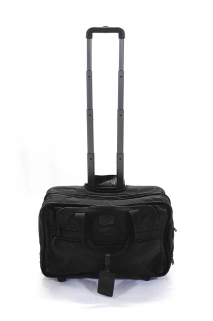 Tumi Mens Zipped Textured Buttoned Handle Rolling Luggage Travel Bag Black