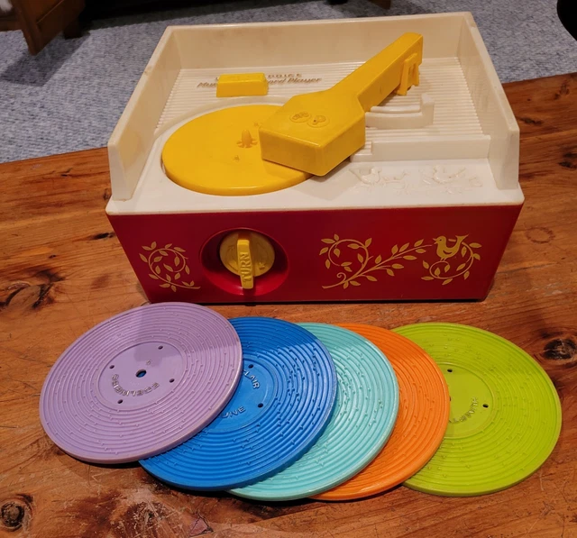 Vintage 1970s FISHER PRICE Music Box Record Player 995 COMPLETE with 5 Records.