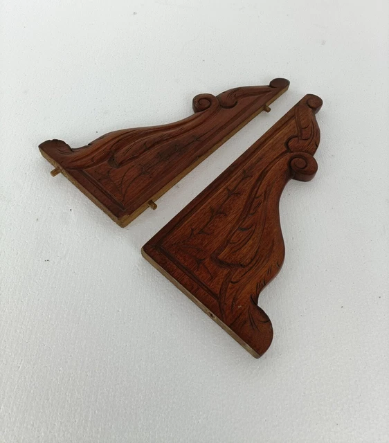 Pair French Corbels Hand Carved Wood  Pediment Ornate Finial Architectural Brack 3