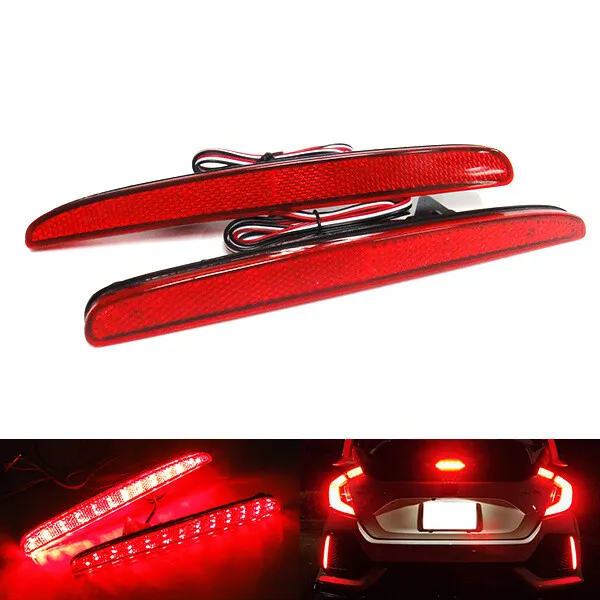 2x Red Rear Bumper Reflector LED Stop Brake Light For Honda Civic MK X HB Type R