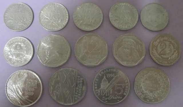Lot De 14 Pièces Monnaies Francs 1,2,5 /  Commémoratives Voir Recto Verso /B5941