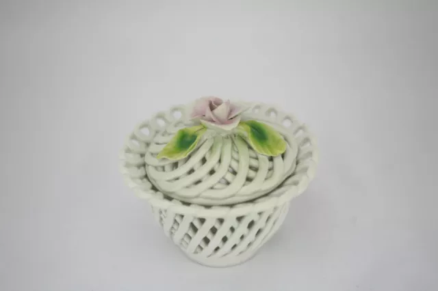 Stunning Capo De Monte Woven Porcelain Trinket Bowl with Lid, Super 2