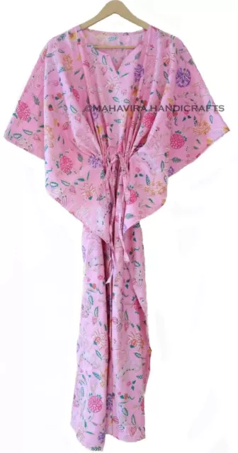 Cotton Loose Short Sleeves Kishori Print baby pink Free Size Caftan Maxi Dress