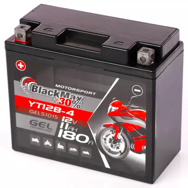 BlackMax YT12B-4 Motorrad GEL Batterie 12V 11Ah GT12B-4 51015 YT12B-BS CT12B-4 3