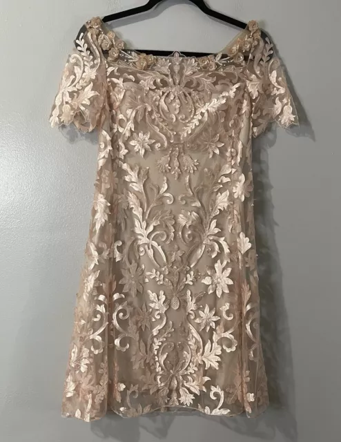 MARCHESA NOTTE Floral Embellished Mini Dress NWT Small Blush NO SIZE Cocktail