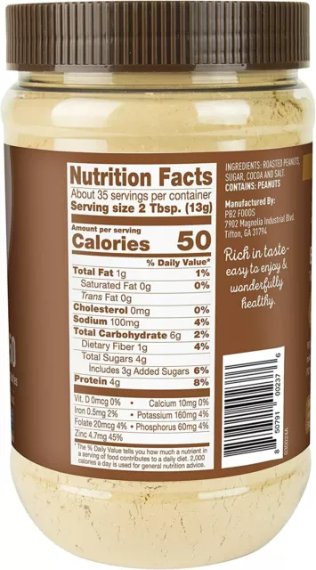 PB2 Natural Powdered Peanut Butter 453g CHOCOLATE FLAVOR LOW CAL GLUTEN FREE 2