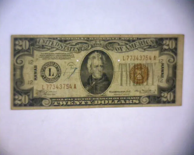 1934 A $20 Dollar Hawaii Overprint Emergency Issue Silver Certificate 🌟*RARE*🌟
