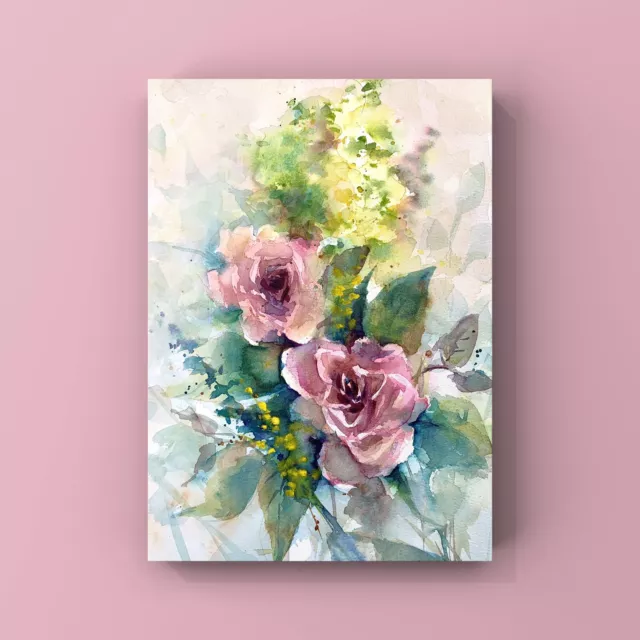 Original Aquarell Bild Blumen Rosen Wandbild Wand Kunst Wanddekor Geschenk Idee