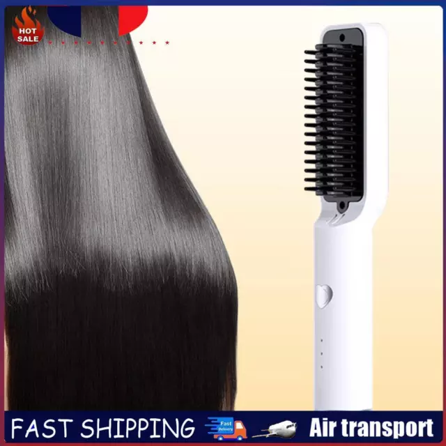 Wireless Hair Straightening Brush Negative Ion Curler Comb Women Gifts (White) F