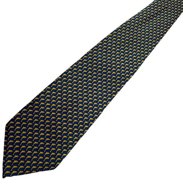 Giorgio Mariani Necktie Blue Yellow Fish Hand Stitched Mens Classic Tie