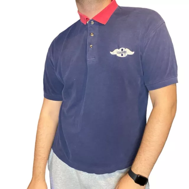 Navy Vintage Polo Shirt Morgan Motors Colour Blocked 90s Men’s Size Large