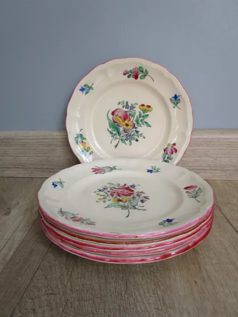 6 Assiettes à dessert anciennes K&G Lunéville modèle Réverbère décor floral