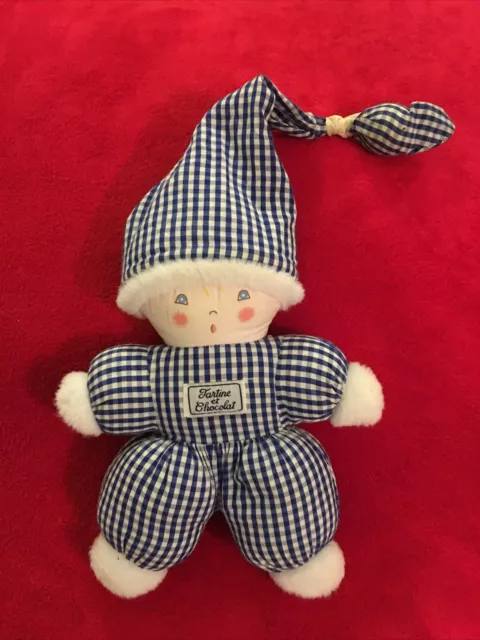 Doudou poupée lutin garçon rayé bleu Grelot Bonnet TARTINE ET CHOCOLAT