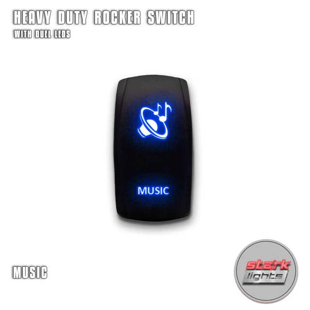 20A 12V ON/OFF Rocker Switch With Blue LED - Laser Etched, 5-Pin For Rear View Camera & Lights