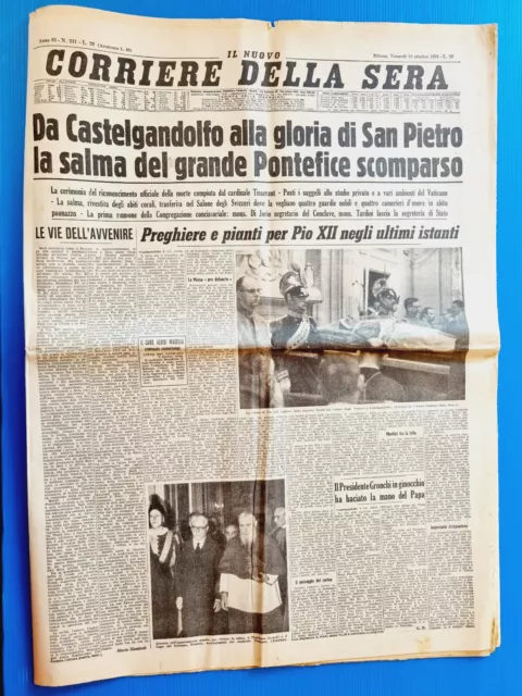 Corriere Della Sera 10 Ottobre 1958 Morte Papa Pio Xii Pacelli - Vaticano