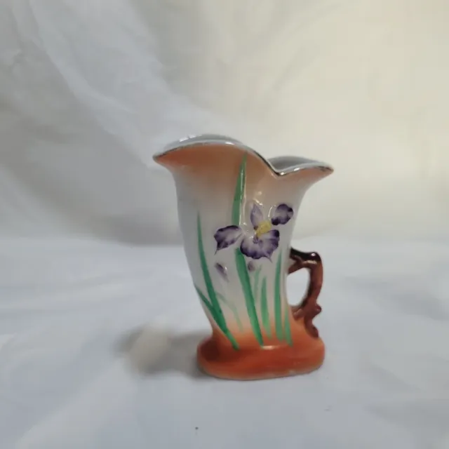 Vintage Occupied Japan Mini Vase Purple Orchid Flower Porcelain Ceramic 3.5" T
