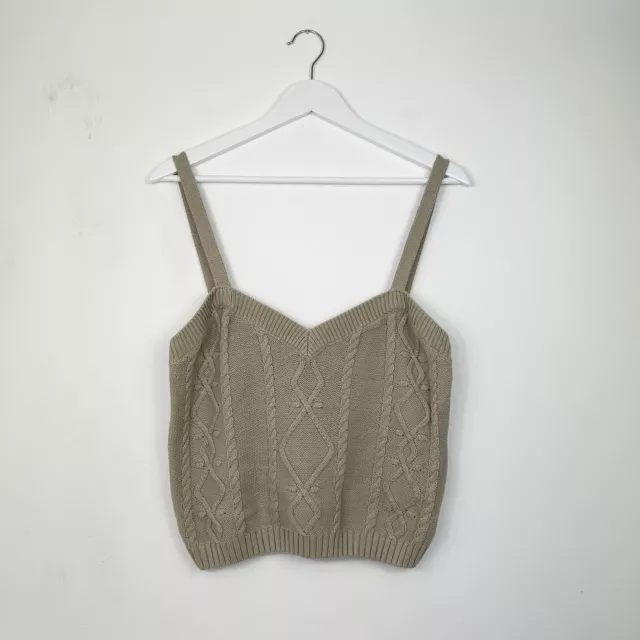 Anthropologie Cable Knit Crop Top Size L Taupe Beige Minimal RRP £78