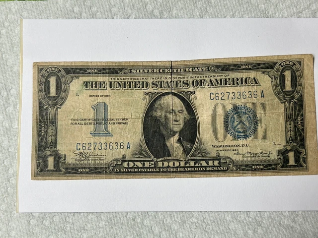 1934 $1 Silver Certificate Funny Back Note Blue Fair