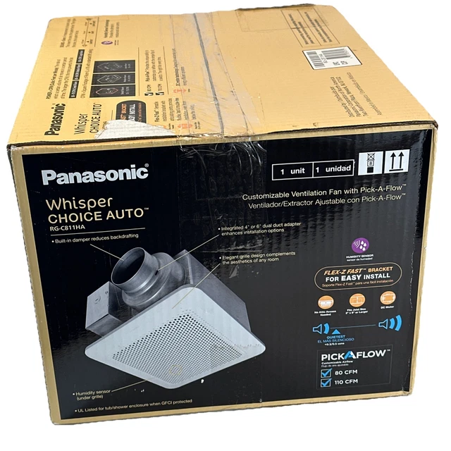 PANASONIC WHISPER CHOICE Auto DC Exhaust Fan 80/110CFM Humidity Sensor ...